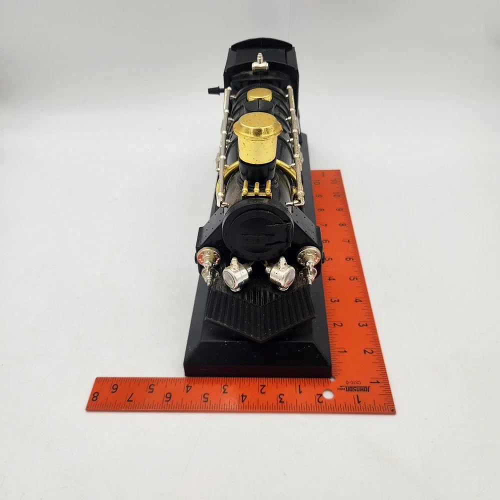Vintage Steam Locomotive Train Desk Clock Black Gold Silver Tone Decor 11 Inch
